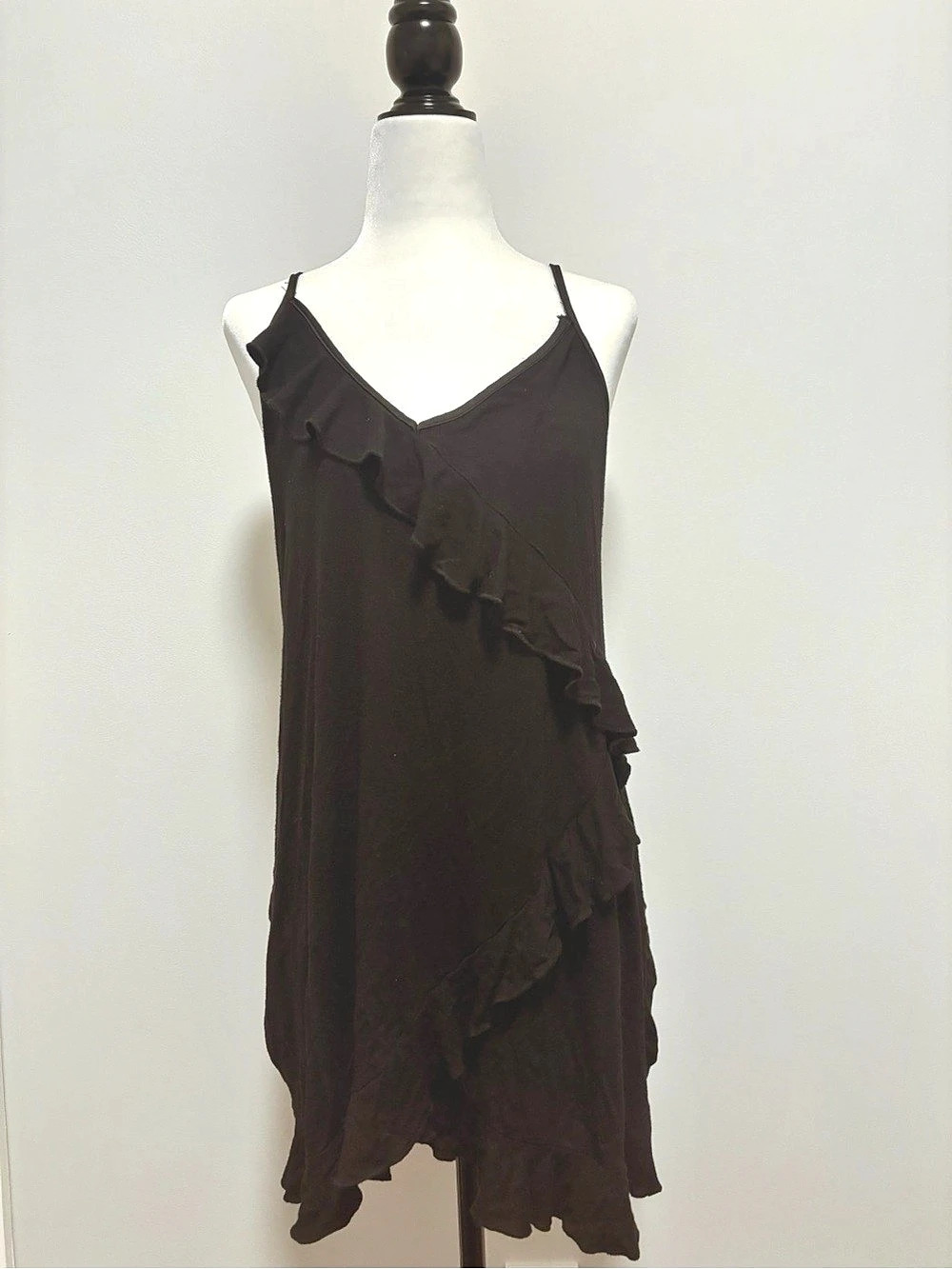 Black Ruffle Mini Dress With Rip on Strap Size M